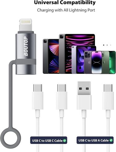 BOUTOP [MFi Certified] 36W USB C to Lightning Adapter 2 Pack | PD Fast Charging Adapter with Anti-loss Silicone Ring; Converts USB-C Cable to Lightning for IPhone IPad MFi Certified 36W in Kuwait