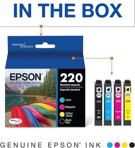 Epson t220120 durabrite فائق باللون الأسود سعة القياسية بخرطوشة حبر (wf-2760 ، wf-2750 ، wf-2660 ، wf-2650 ، wf-2630 ، xp-424 ، xp-420 ، xp-320), Black and Color Combo Pack in Saudi Arabia