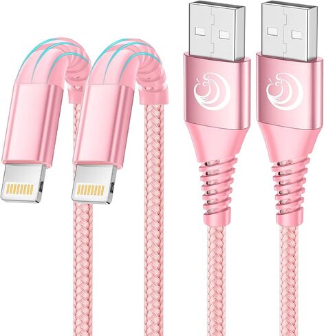 Aioneus iPhone Charger 6ft 2Pack, Apple Certified USB A to Lightning Cable Nylon Braided Phone Charger Cord Fast Charging for iPhone 14 13 12 11 Pro Xr Xs Max 10 8 7Plus 6 SE -Pink in Kuwait
