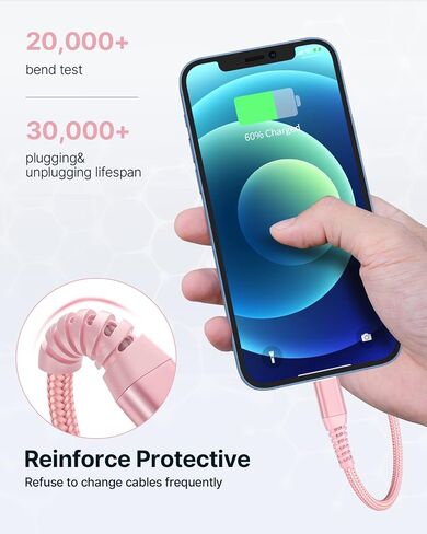 Aioneus iPhone Charger 6ft 2Pack, Apple Certified USB A to Lightning Cable Nylon Braided Phone Charger Cord Fast Charging for iPhone 14 13 12 11 Pro Xr Xs Max 10 8 7Plus 6 SE -Pink in Kuwait
