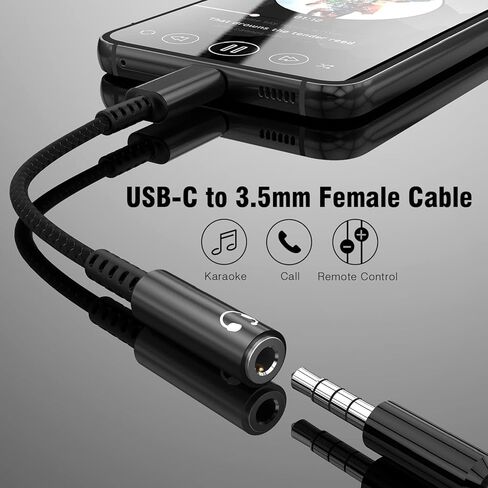 محول سماعة رأس وشاحن TOPUONE USB C إلى 3.5 مم، مقبس صوت 2 في 1 من النوع C إلى Aux مع محول PD سريع Aux متوافق مع Pixel 3 4 5 XL، Galaxy S20 S21 S22 S23 Ultra، Note 20 10، Ipad Pro in Kuwait