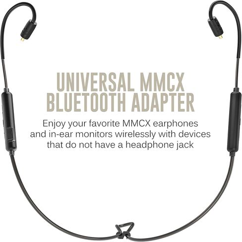 كابل محول MEE audio BTX2 Bluetooth MMCX اللاسلكي مع aptX وaptX زمن استجابة منخفض، ميكروفون وجهاز تحكم عن بعد، بلوتوث 5.0، مقاومة العرق IPX5، أسود (BTX2-BK) in Kuwait