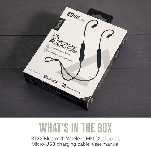 كابل محول MEE audio BTX2 Bluetooth MMCX اللاسلكي مع aptX وaptX زمن استجابة منخفض، ميكروفون وجهاز تحكم عن بعد، بلوتوث 5.0، مقاومة العرق IPX5، أسود (BTX2-BK) in Kuwait