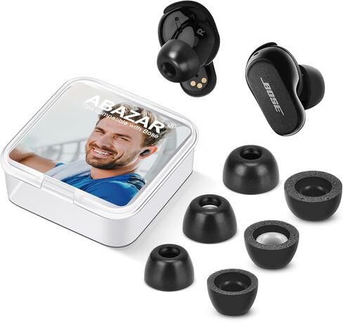 ABAZAR Memory Foam Tips for Bose QuietComfort Earbuds II, No Silicone Eartips Pain, Anti-Slip Replacement Ear Tips, Fit in The Charging Case, Reducing Noise Tips, 3 Pairs (Mixed Sizes S/M/L, Black) in Kuwait