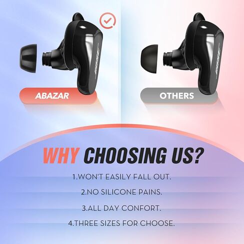 ABAZAR Memory Foam Tips for Bose QuietComfort Earbuds II, No Silicone Eartips Pain, Anti-Slip Replacement Ear Tips, Fit in The Charging Case, Reducing Noise Tips, 3 Pairs (Mixed Sizes S/M/L, Black) in Kuwait