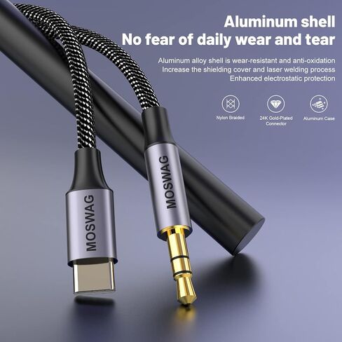 MOSWAG USB C to 3.5mm Audio Aux Jack Cable 6.6FT/2M,Type C to 3.5mm Headphone Stereo Cord Compatible with S20 Ultra S20+ Note 10 20,Google Pixel 4/5 XL,OnePlus 7Pro 8Pro,Moto Z and Galaxy Note 10 in Saudi Arabia