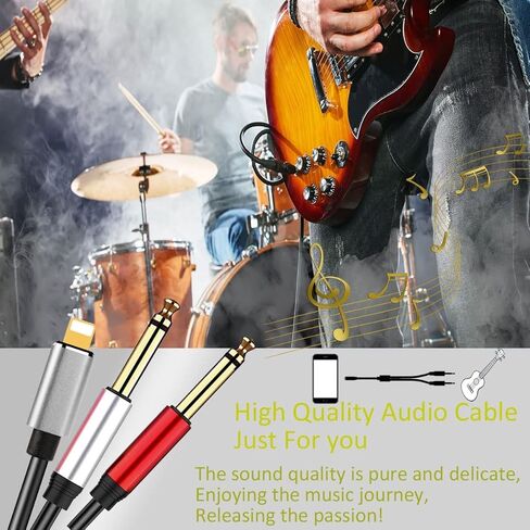 منفذ WUSERNING iOS إلى 2 ذكر 6.35 مم (1/4 بوصة) TS Mono Stereo Y-Cable Splitter متوافق مع iPhone، iPad، iPod، مكبر الصوت، وحدة التحكم في الخلط، مكبر الصوت، إلخ (6.6 قدم) in Kuwait