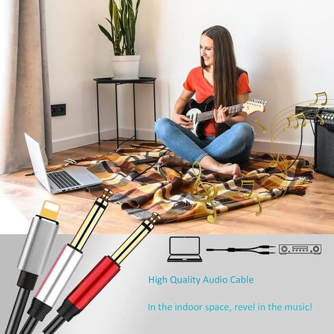 منفذ WUSERNING iOS إلى 2 ذكر 6.35 مم (1/4 بوصة) TS Mono Stereo Y-Cable Splitter متوافق مع iPhone، iPad، iPod، مكبر الصوت، وحدة التحكم في الخلط، مكبر الصوت، إلخ (6.6 قدم) in Kuwait