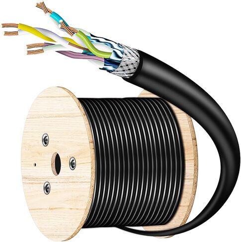 Cat7 Ethernet Cable 500ft Bulk: Pure Copper Outdoor Easy Pull Cat 7 Cord - CMR Direct Burial in Wall - Triple Shielded POE Ethernet Wire, 10G 1000Mhz Roll Spool in Kuwait