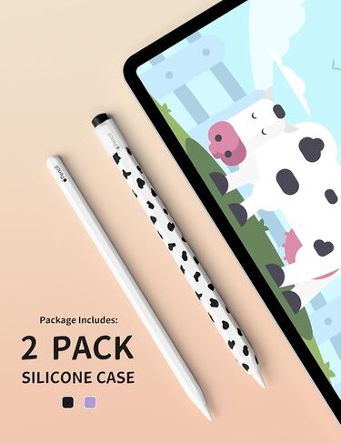 ELETIUO Cow Print Silicone Case for Apple Pencil 2nd Generaion Cover,Protective Skin Grip Sleeve with Cap Accessories Compatible for iPad Pro 11 12.9 inch,Black+Pink in Kuwait
