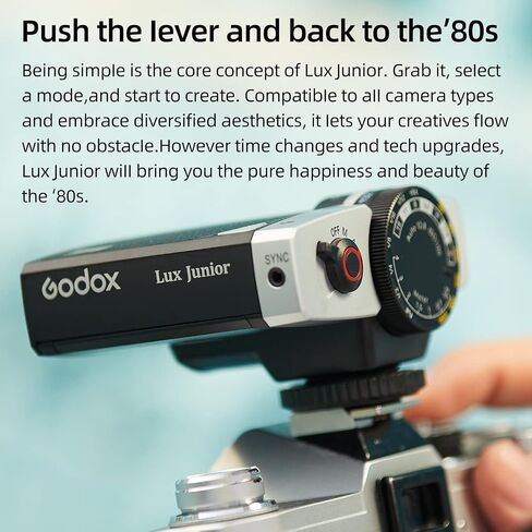 درجة حرارة لون فلاش Godox Lux Junior Retro 6000k±200k، متوافقة على نطاق واسع مع معظم العلامات التجارية للكاميرات مثل Fuji وCanon وNikon وSony in Saudi Arabia