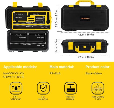 يتيث حافظة صلبة مقاومة للماء لكاميرا انستا 360 اكس 3 / انستا 360 ون اكس 2، شنطة حمل محمولة متوافقة مع انستا 360 اكس 3 / انستا 360 ون اكس 2 / جو برو هيرو 11/10 / 9 وغيرها من الملحقات in Kuwait