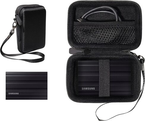 Alltravel Palm Size Case for Samsung T7 Shield Portable SSD, Compatible with 1TB, 2TB, 4TB, mesh Pocket for SSD Cable (Black) in Saudi Arabia