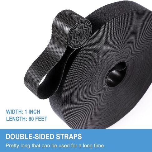 1 in x 30 ft Hook and Loop Roll | Double-Sided Strips, Self-Gripping Straps | Reusable Multi-Purpose Wrap Fasteners for Home, Office, Data Center, and More in Kuwait