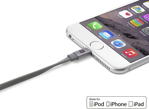 Monoprice Flat Apple MFi Certified Lightning to USB Type-A Charging Cable, 3 Feet, Black - Premium Series in Saudi Arabia
