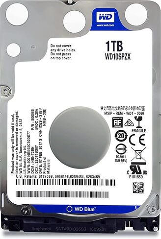 محرك الأقراص الصلبة المحمول WD Blue سعة 1 تيرابايت - 5400 دورة في الدقيقة SATA 6 جيجابايت/ثانية وذاكرة تخزين مؤقت 128 ميجابايت 2.5 بوصة 7 مم - WD10SPZX WD مُعتمد (متجدد) in Kuwait