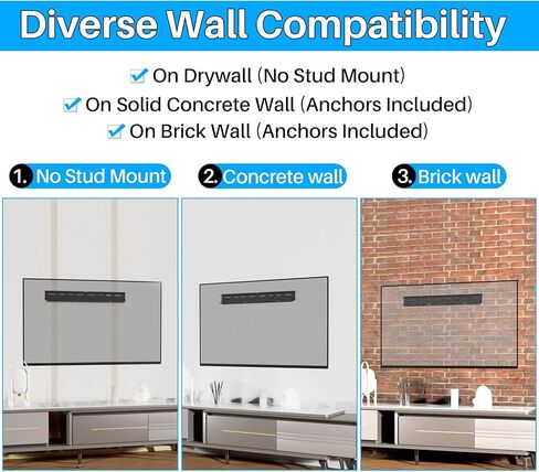 TV Wall Mount, Studless or Anchors Mount, Heavy Duty Aluminum Alloy TV Bracket Hanger for 32-75 inch All Brand Flat Screen TVs, Drywall No Stud, Easy Install with All Hardware Included in Kuwait
