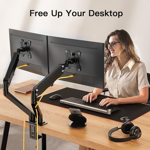 ايرجير حامل شاشة مزدوج، حامل شاشة مزدوج لشاشات 13-30 انش حتى 18.6 باوند، فيسا 75 × 75 ملم - 100 × 100 ملم، اذرع شاشة مزدوجة للمنزل والمكتب in Kuwait