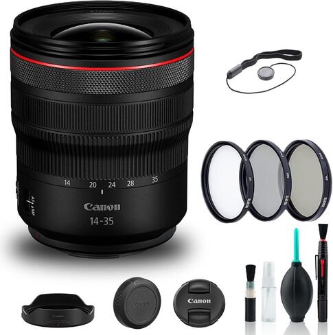 عدسة Canon RF مقاس 14-35 مم f/4L هي عدسة USM (4857C002) + مجموعة مرشح + حافظة غطاء + مجموعة تنظيف + المزيد (متجددة) in Saudi Arabia