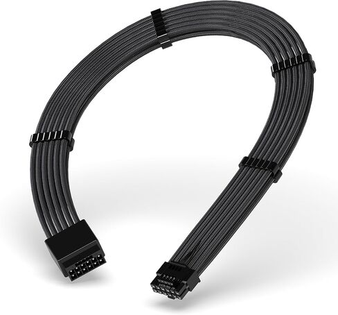 EZDIY-FAB 16pin (12+4) 12VHPWR PCIe 5.0 GPU Power Sleeved Cable Extension, Male to Female, Compatible with RTX 5080, 5070, 4090, 4080, 4070,16AWG with Cable Combs-Black in Kuwait