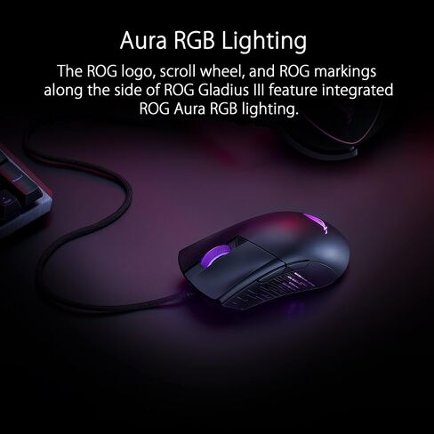 ASUS ROG Gladius III Wireless AimPoint Gaming Mouse, Connectivity (2.4GHz RF & ROG Sheath Black Mouse Pad | Extra-Large Gaming Surface Mouse Pad | Pixel Precise Tracking | Anti-Fray in Kuwait