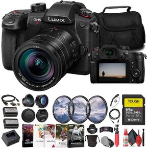 Panasonic Lumix GH5 II Mirrorless Camera with 12-60mm Lens (DC-GH5M2LK) + Sony 64GB Tough SD Card + Filter Kit + Wide Angle Lens + Telephoto Lens + Lens Hood + Charger + Card Reader + More (Renewed)