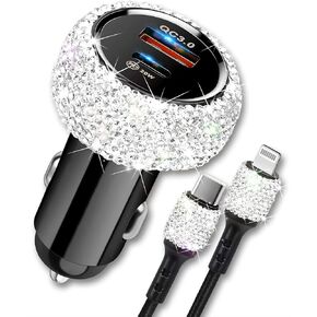 شاحن سيارة Bling iPhone سريع، شاحن سيارة USB C بقدرة 20 وات [معتمد من Apple MFi] PD + QC محول شحن سريع بمنفذ مزدوج مع كابل 3.2FT من النوع C إلى Lightning لهاتف iPhone 14 13 12 Pro Max Mini 11 Xs XR X Plus in Kuwait