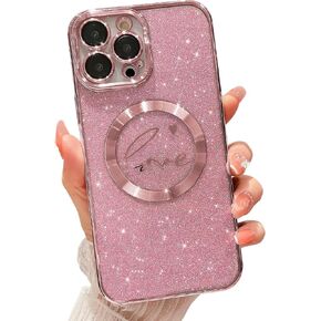 MGQILING Compatible with iPhone 14 Pro Max Magnetic Glitter Case-6.7 Inch, Luxury Love Heart Pattern Plating Clear Case, Compatible with MagSafe for Women Girls Shockproof Back Cover-Purple in Kuwait