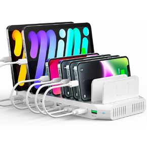 حامل شحن Alxum 120 واط 10 منافذ مع 6 شواحن USB-A 2 Qc3.0 2 PD 18 واط شحن سريع مع حامل ساعة مناسب لمجموعة واسعة من الأجهزة ذات الجهد الزائد والتيار الزائد والحماية من الشحن الزائد in Kuwait