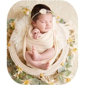 Newborn Baby Photo Props Blanket Stretch Knit Double-Side Wrap for Boys Girls Photography Shoot (White)