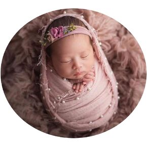 Honra Orraphtstu 2pcs Newborn Photography Props Wraps Pearl Headbands Photoshoot Baby Photo Posing Blanket Layers(Pink) in Kuwait