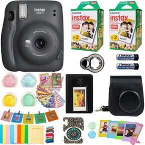 كاميرا Fujifilm Instax Mini 11 + فيلم Fuji Instant Instax (40 ورقة) تتضمن حافظة + إطارات متنوعة + ألبوم صور + 4 فلاتر ألوان والمزيد من الملحقات (رمادي فحمي) in Kuwait
