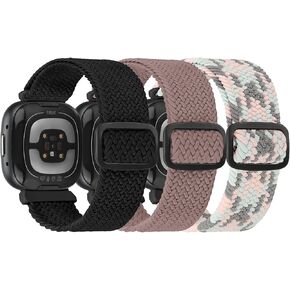 أحزمة ShuYo مضفرة وقابلة للتمدد منفردة متوافقة مع Fitbit Versa 3/Versa 4/Sense 2/Sense للنساء والرجال من النايلون المطاطي الأساور لـ Fitbit Versa 3/4 (3 عبوات) in Kuwait