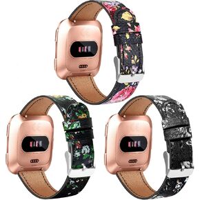 POHNUI 3 Pack Leather Bands Compatible with Fitbit Versa 2/Versa/Versa Lite/Versa SE for Women Men, Adjustable Soft Leather Replacement Strap Wristband for Fitbit Versa Smart Watch in Kuwait
