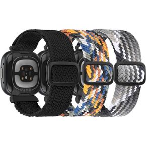 ShuYo Braided Stretchy Solo Loop Bands Compatible With Fitbit Versa 3/Versa 4/Sense 2/Sense for Women Men Nylon Elastic Straps Wristbands for Fitbit Versa 3/4(3 Pack)