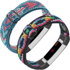 Adjustable Elastic Nylon Bands Compatible with Fitbit Alta and Alta HR Fitness Tracker, 2 Pack Braided Stretchy Wristband Accessory Bracelet Watch Strap Sport Replacement Band for Women Men