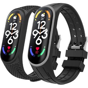 عبوتين من أحزمة الساعة MoKo المتوافقة مع جهاز تتبع اللياقة البدنية Mi Band 7، سوار معصم بديل من السيليكون الناعم قابل للتعديل للنساء والرجال، رمادي + أسود in Kuwait