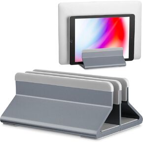 حامل الكمبيوتر المحمول العمودي Mata1 (رمادي)، ألومنيوم بدرجة الطيران وليس بلاستيك ABS لتبديد الحرارة وحماية أجهزتك، قابل للتعديل مع حلقات قفل وقاعدة مضادة للانزلاق متوافقة مع جميع الأجهزة مقاس 7-17.3 بوصة in Kuwait