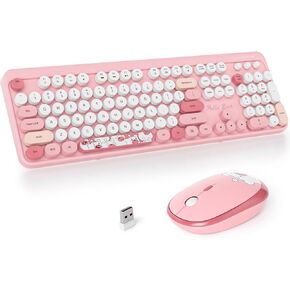 Fogruaden Purple Retro Typewriter Keyboard and Mouse Wireless, 2.4GHz Office Full-Sized Colorful Computer Keyboard with Number Pad and Cute Mouse for Windows PC Desktops Laptop in Kuwait