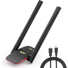 محول XDO USB WiFi 6 للكمبيوتر الشخصي، محول شبكة لاسلكية WiFi Dongle مع هوائي عالي الكسب 5dBi لسطح المكتب/الكمبيوتر المحمول، نطاق مزدوج 2.42 جيجا/5.8 جيجا هرتز MU-MIMO، يدعم فقط Windows 11/10 (أسود1) in Kuwait