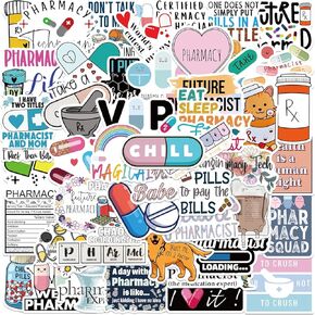 ملصقات صيدلانية، 50 قطعة من ملصقات فينيل مقاومة للماء لزجاجات المياه واللابتوب والقبعة الصلبة والامتعة والسيارة وهدايا للنساء والرجال وزملاء العمل او طلاب التخرج in Kuwait