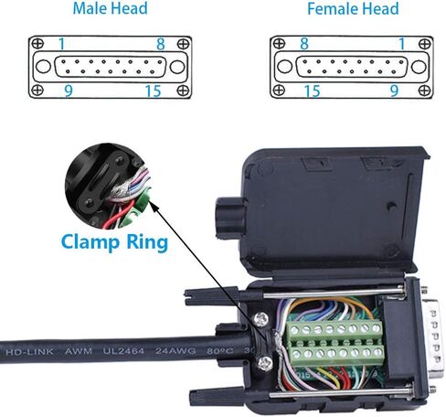 Jienk 2Pcs DB15 Solderless Female RS232 D-SUB Serial Adapters, 16mm thinner 15 Pin Port Terminal Solderfree Breakout Board Connector with Case Accessories in Kuwait
