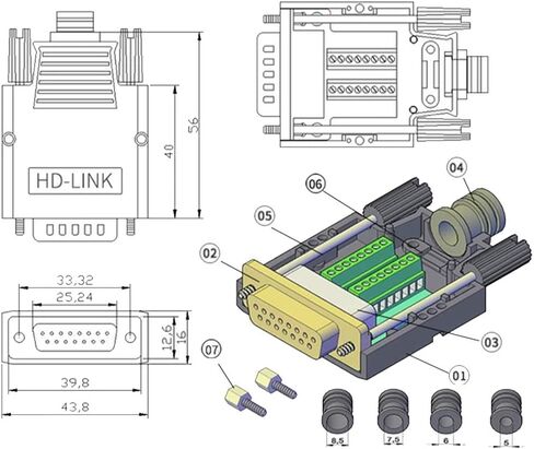 Jienk 2Pcs DB15 Solderless Female RS232 D-SUB Serial Adapters, 16mm thinner 15 Pin Port Terminal Solderfree Breakout Board Connector with Case Accessories in Kuwait