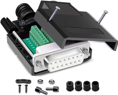Jienk 2Pcs DB15 Solderless Female RS232 D-SUB Serial Adapters, 16mm thinner 15 Pin Port Terminal Solderfree Breakout Board Connector with Case Accessories in Kuwait