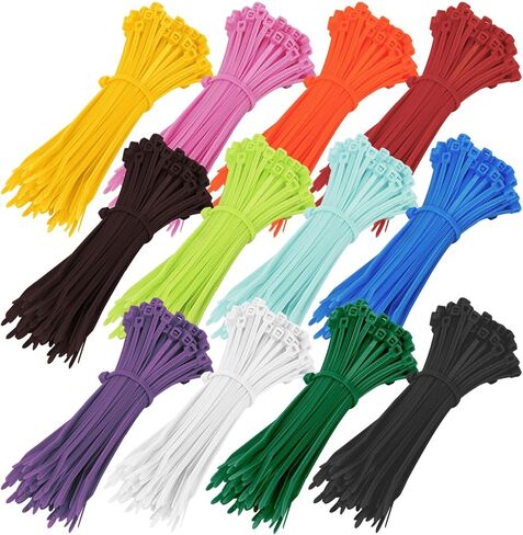 1200 Pieces Colored Zip Ties 4 Inch Multi-Purpose Self-Locking Nylon Cable Ties in 12 Different Colour, Assorted Cord Management Bands for Chicken Leg Home Office Garden Workshop in Kuwait