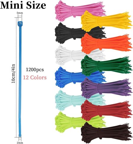 1200 Pieces Colored Zip Ties 4 Inch Multi-Purpose Self-Locking Nylon Cable Ties in 12 Different Colour, Assorted Cord Management Bands for Chicken Leg Home Office Garden Workshop in Kuwait