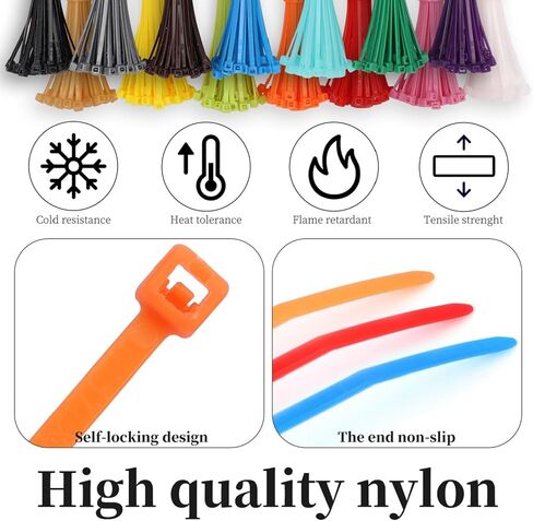 1200 Pieces Colored Zip Ties 4 Inch Multi-Purpose Self-Locking Nylon Cable Ties in 12 Different Colour, Assorted Cord Management Bands for Chicken Leg Home Office Garden Workshop in Kuwait