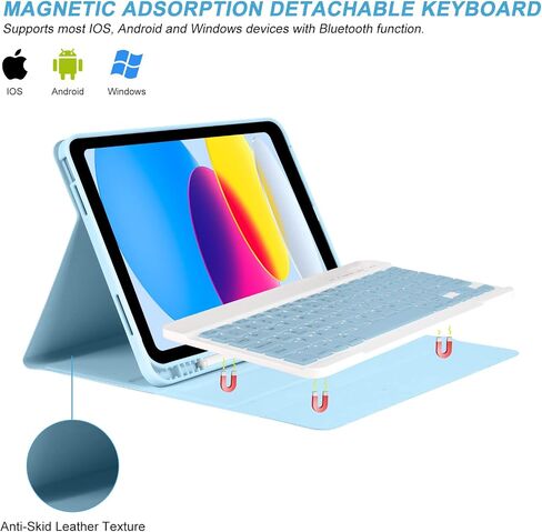 besky Keyboard Case for iPad 11th/10th Gen 11 Inch & 10.9 Inch, Light Blue in Kuwait