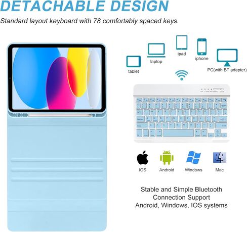 besky Keyboard Case for iPad 11th/10th Gen 11 Inch & 10.9 Inch, Light Blue in Kuwait