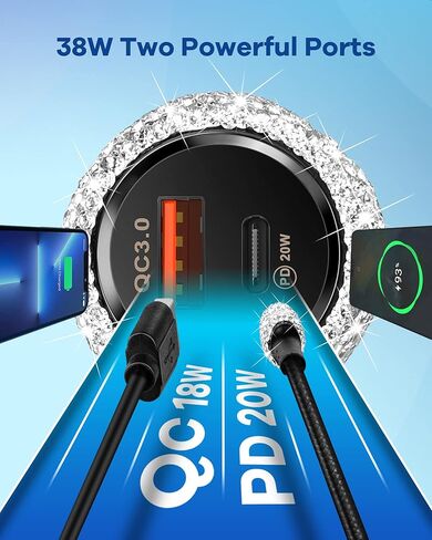 شاحن سيارة Bling iPhone سريع، شاحن سيارة USB C بقدرة 20 وات [معتمد من Apple MFi] PD + QC محول شحن سريع بمنفذ مزدوج مع كابل 3.2FT من النوع C إلى Lightning لهاتف iPhone 14 13 12 Pro Max Mini 11 Xs XR X Plus in Kuwait
